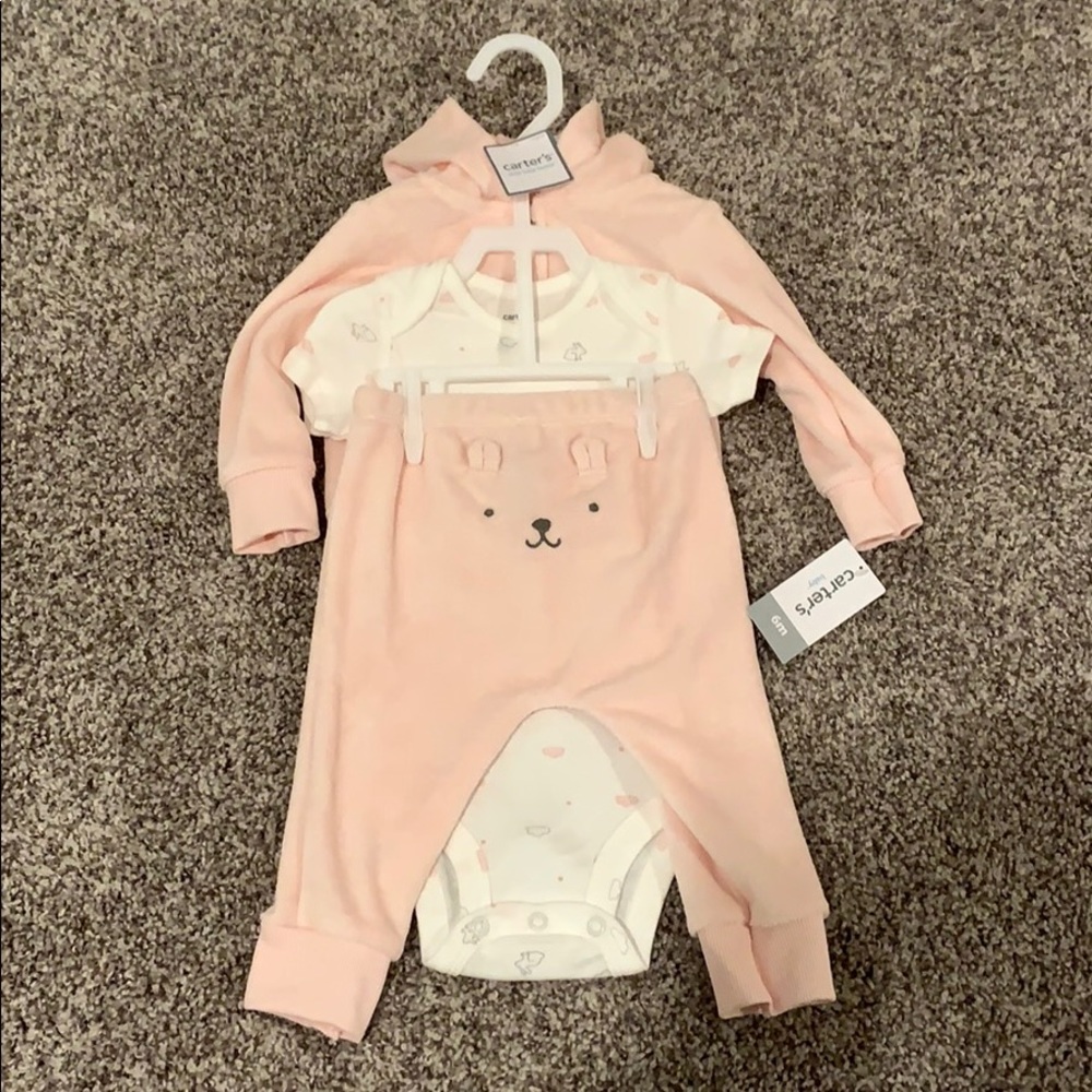 6m Carters 3 Pieces- Jacket, Onesie, & Pants -pink